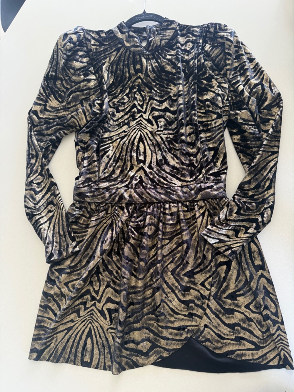 NONchalant Black and Gold Animal-Print Long Sleeve Dress